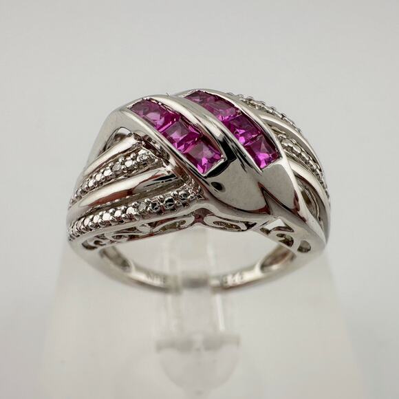 Detailed Lab Created Pink Sapphire and Sterling Ring - Size 7 - Picture 3 of 16